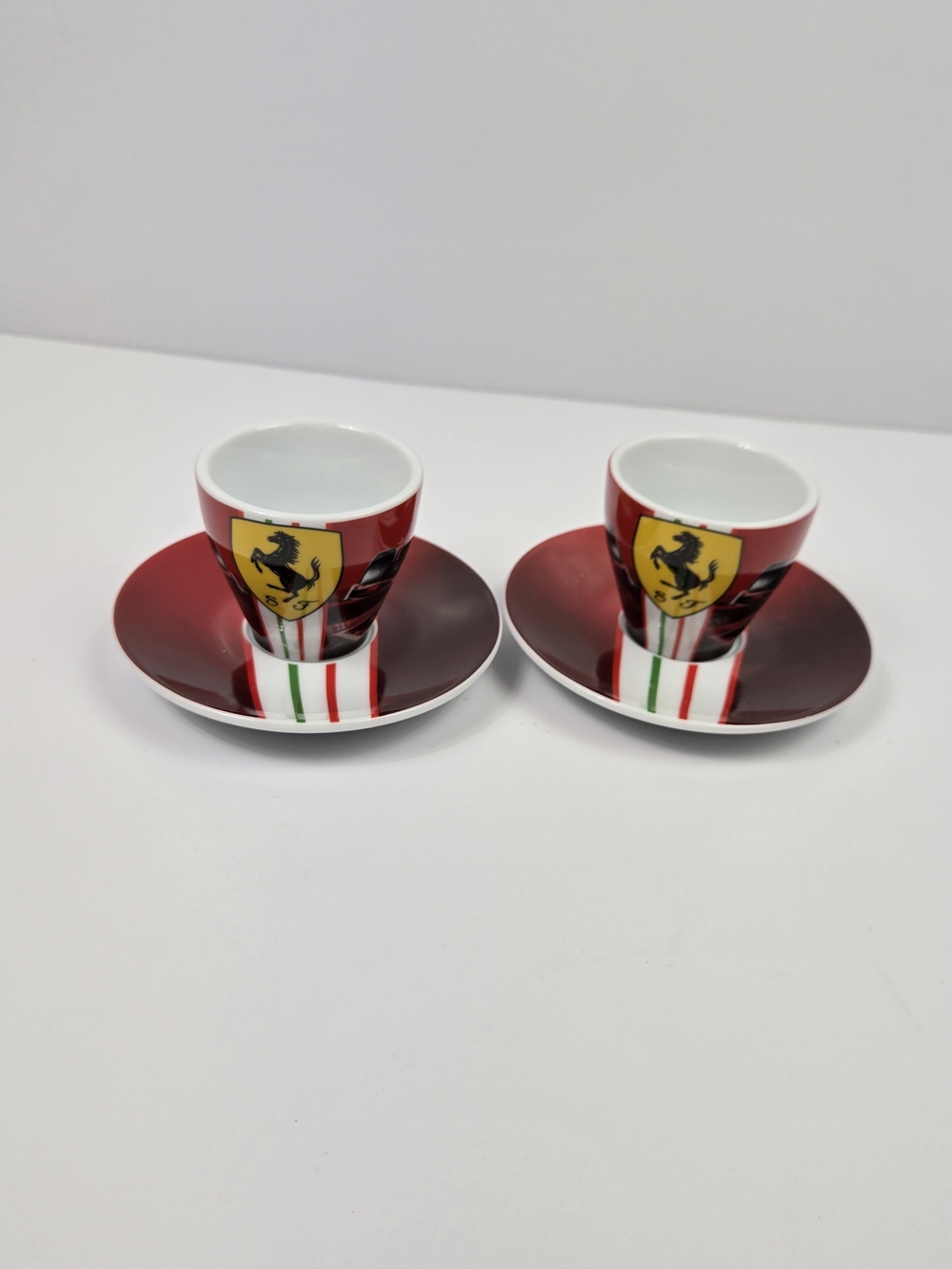 Vintage Ferrari Espresso Cups & Saucers Set of 2 Formula 1 F1 Racing Italy